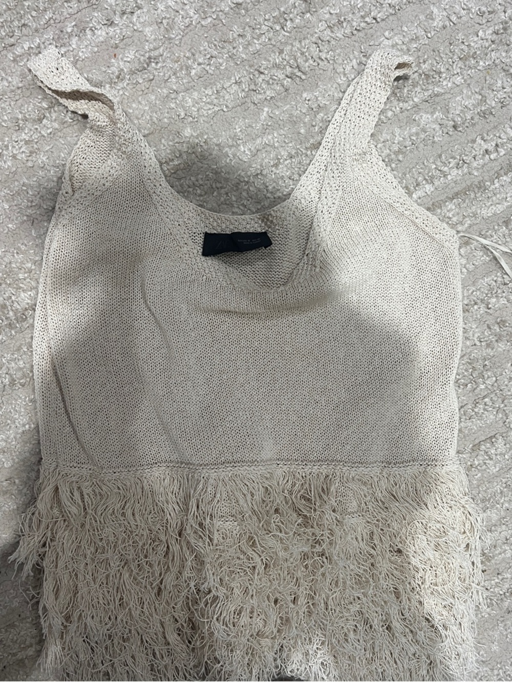 Zara Cream Fringe Knit Tank Top